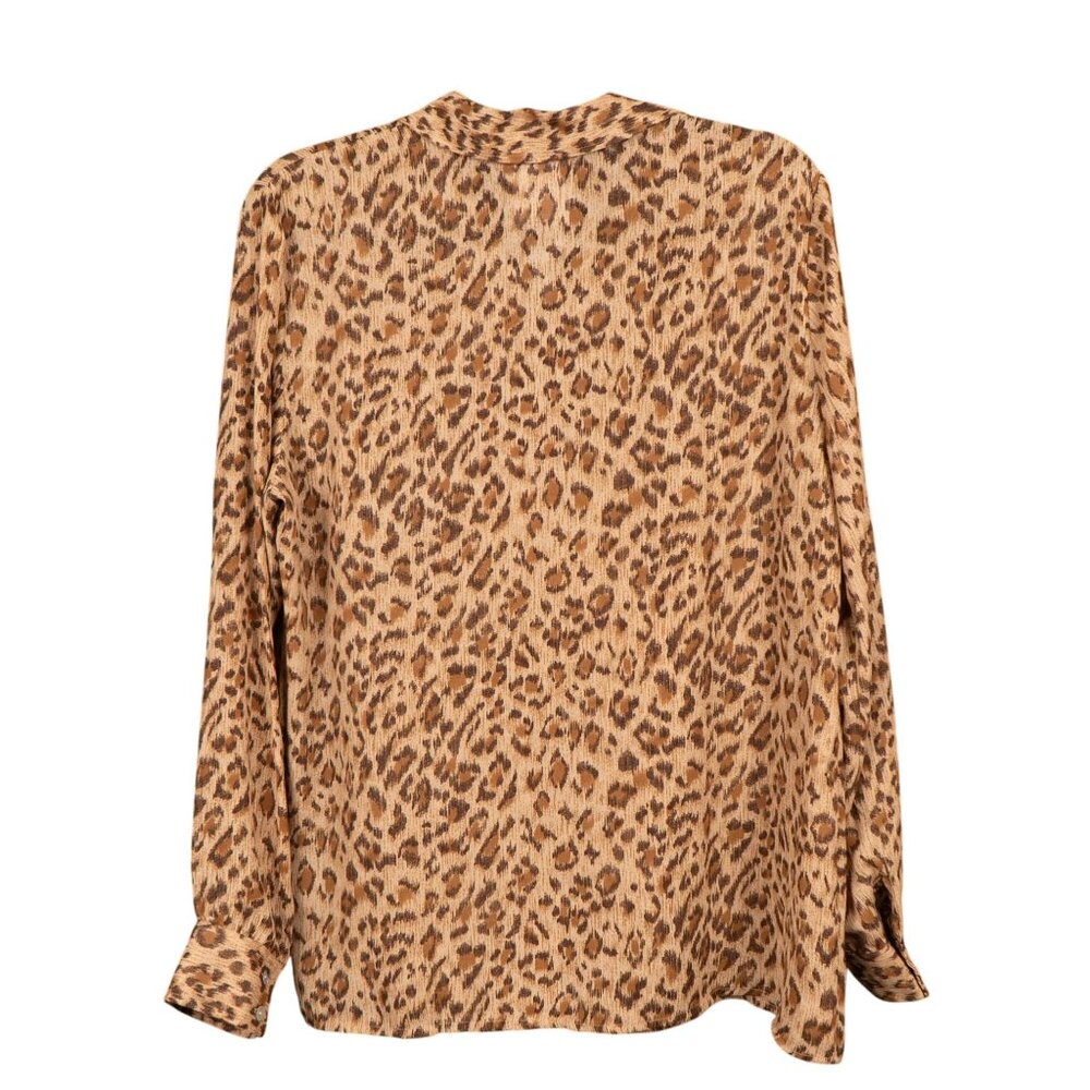 Leopard Print Button Up Shirt 14 Womens NEW Blouse Brown Boho Safari Fred David - Picture 6 of 6